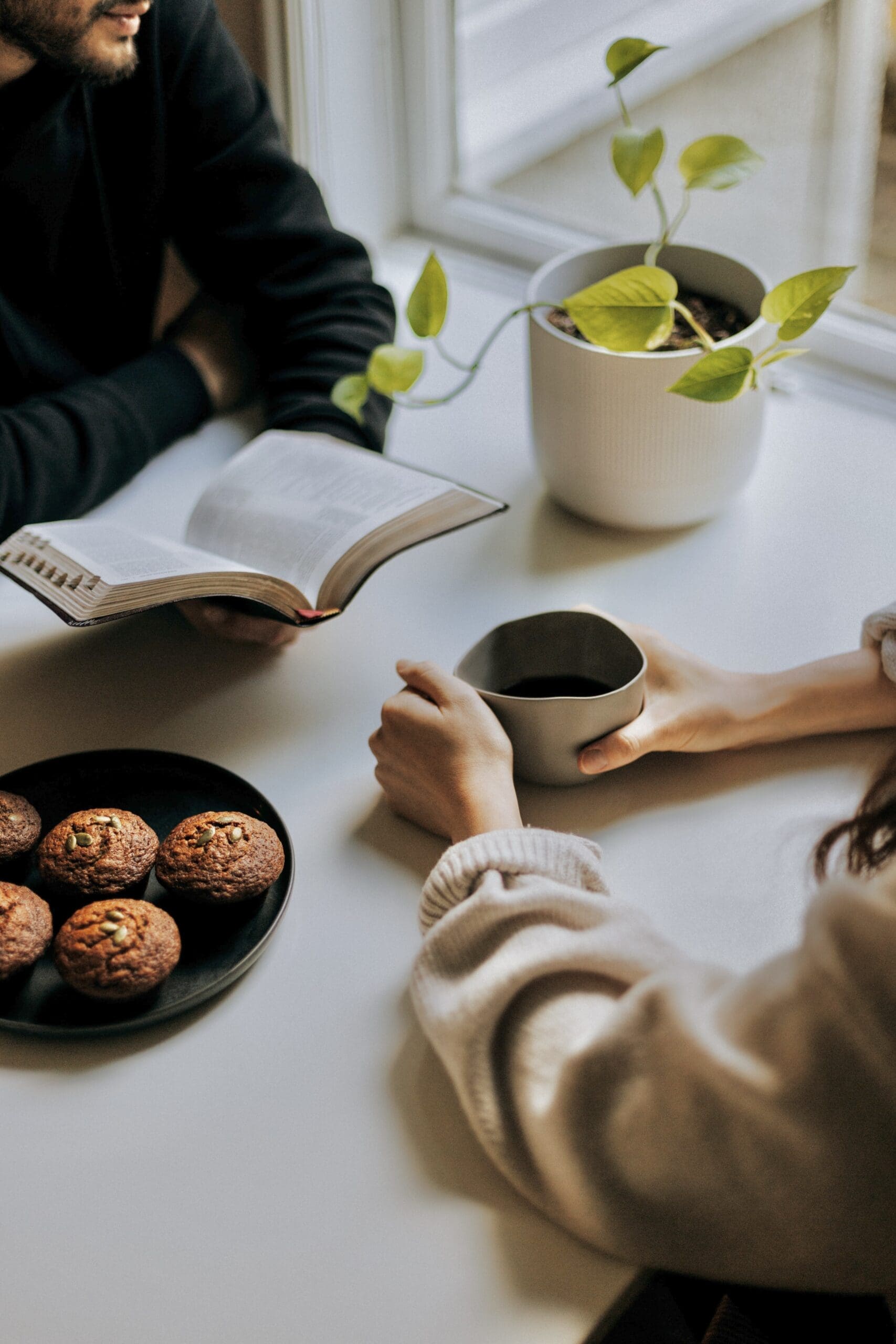 Couple connecting over coffee